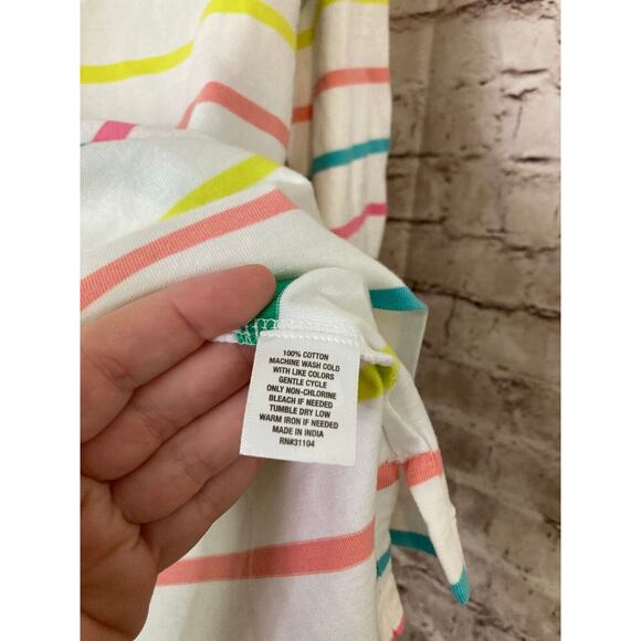 Crown & Ivy Shirt Women's Petite Medium Multicolor Rainbow Striped Ruffle V Neck - Picture 12 of 13